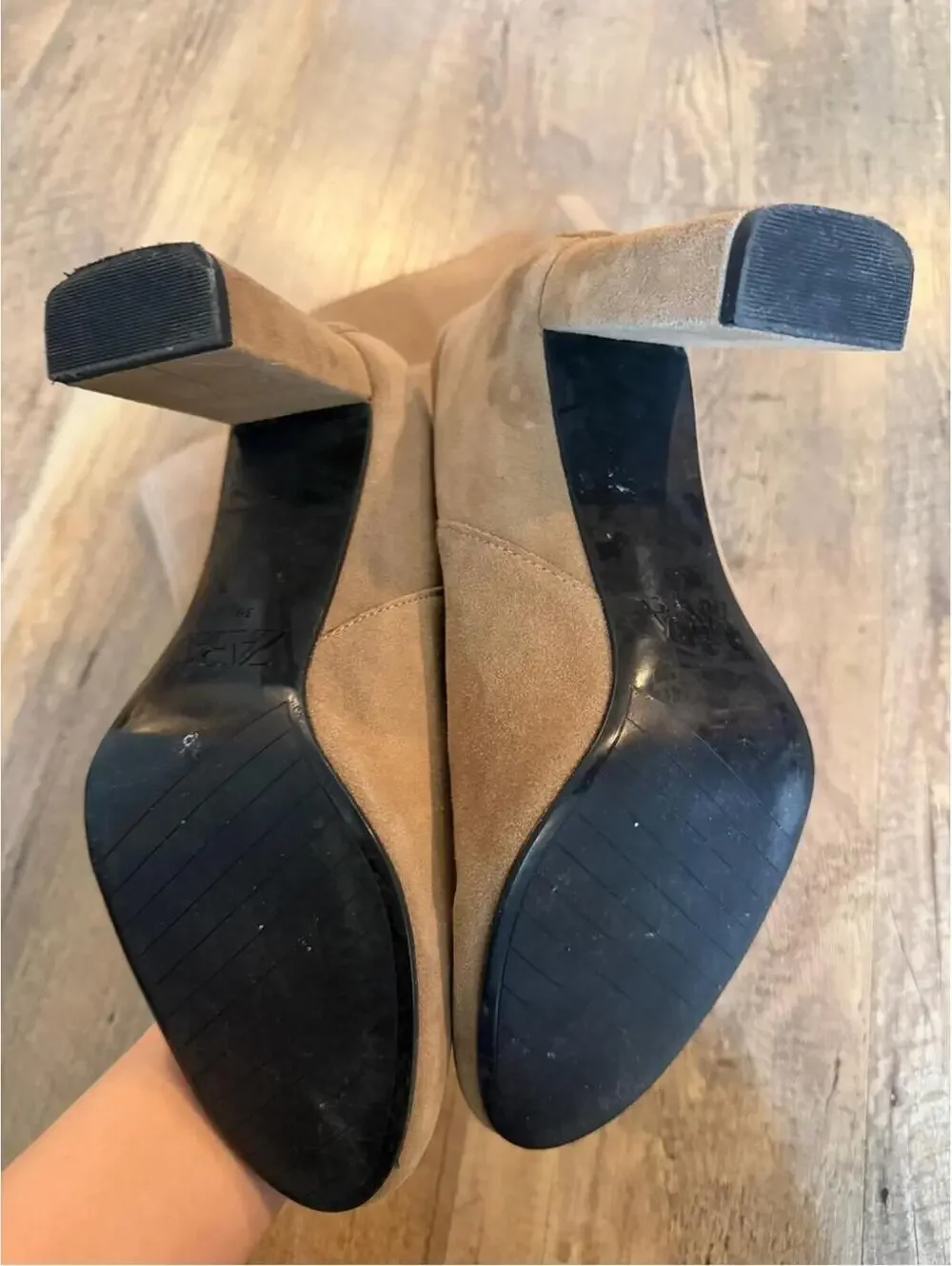 Zara Tan Suede Tall Block Heel Boots EU 39 US 8/8.5
